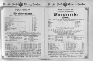 Theaterzettel (Oper und Burgtheater in Wien) 18901005 Seite: 1