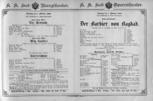 Theaterzettel (Oper und Burgtheater in Wien) 18901007 Seite: 1