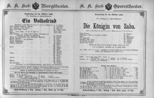 Theaterzettel (Oper und Burgtheater in Wien) 18901030 Seite: 1