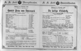 Theaterzettel (Oper und Burgtheater in Wien) 18901103 Seite: 1
