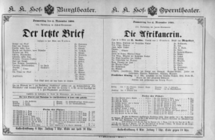 Theaterzettel (Oper und Burgtheater in Wien) 18901106 Seite: 1