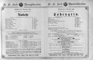 Theaterzettel (Oper und Burgtheater in Wien) 18901109 Seite: 1