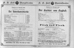 Theaterzettel (Oper und Burgtheater in Wien) 18901111 Seite: 1