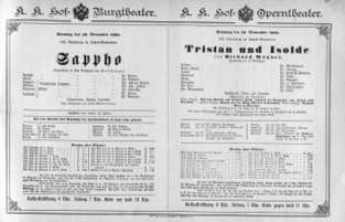 Theaterzettel (Oper und Burgtheater in Wien) 18901116 Seite: 1