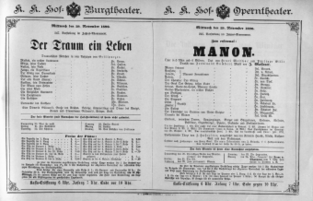 Theaterzettel (Oper und Burgtheater in Wien) 18901119 Seite: 1