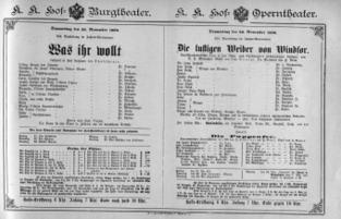 Theaterzettel (Oper und Burgtheater in Wien) 18901120 Seite: 1