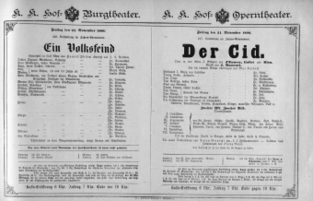 Theaterzettel (Oper und Burgtheater in Wien) 18901121 Seite: 1