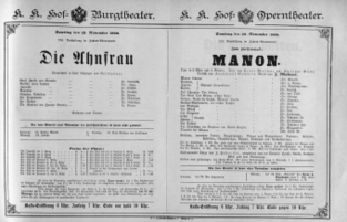 Theaterzettel (Oper und Burgtheater in Wien) 18901122 Seite: 1