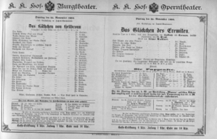 Theaterzettel (Oper und Burgtheater in Wien) 18901125 Seite: 1