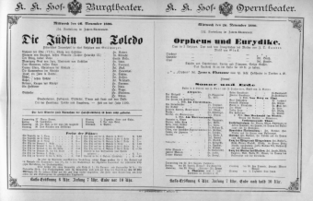Theaterzettel (Oper und Burgtheater in Wien) 18901126 Seite: 1
