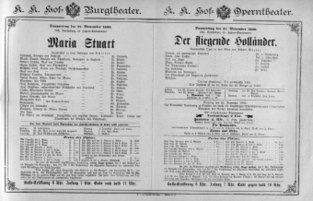 Theaterzettel (Oper und Burgtheater in Wien) 18901127 Seite: 1