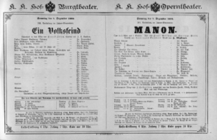 Theaterzettel (Oper und Burgtheater in Wien) 18901207 Seite: 1