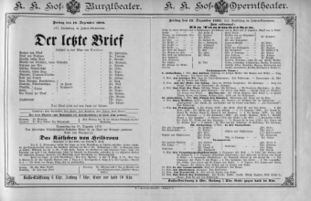 Theaterzettel (Oper und Burgtheater in Wien) 18901219 Seite: 1