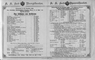 Theaterzettel (Oper und Burgtheater in Wien) 18901225 Seite: 1