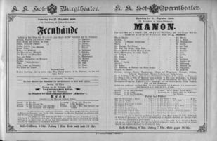 Theaterzettel (Oper und Burgtheater in Wien) 18901227 Seite: 1