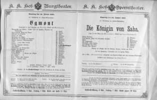 Theaterzettel (Oper und Burgtheater in Wien) 18910110 Seite: 1