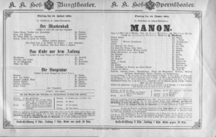 Theaterzettel (Oper und Burgtheater in Wien) 18910113 Seite: 1