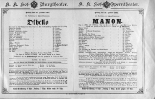 Theaterzettel (Oper und Burgtheater in Wien) 18910116 Seite: 1