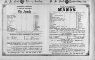 Theaterzettel (Oper und Burgtheater in Wien) 18910119 Seite: 1
