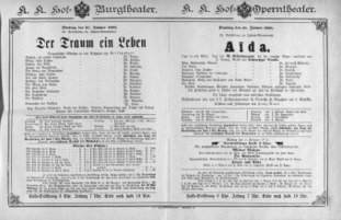 Theaterzettel (Oper und Burgtheater in Wien) 18910127 Seite: 1