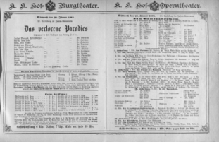 Theaterzettel (Oper und Burgtheater in Wien) 18910128 Seite: 1
