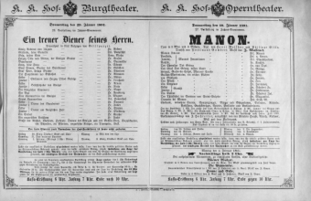 Theaterzettel (Oper und Burgtheater in Wien) 18910129 Seite: 1