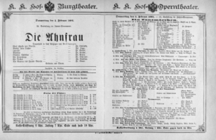 Theaterzettel (Oper und Burgtheater in Wien) 18910205 Seite: 1