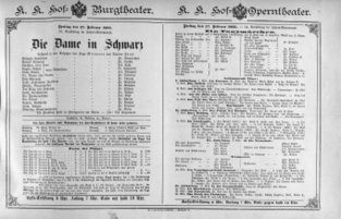 Theaterzettel (Oper und Burgtheater in Wien) 18910227 Seite: 1