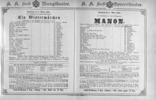 Theaterzettel (Oper und Burgtheater in Wien) 18910301 Seite: 1
