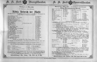 Theaterzettel (Oper und Burgtheater in Wien) 18910309 Seite: 1