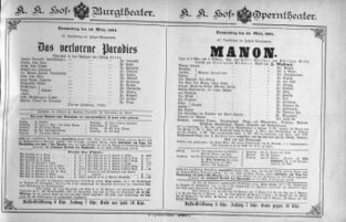 Theaterzettel (Oper und Burgtheater in Wien) 18910312 Seite: 1