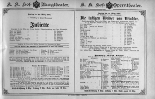 Theaterzettel (Oper und Burgtheater in Wien) 18910313 Seite: 1