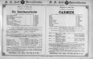 Theaterzettel (Oper und Burgtheater in Wien) 18910316 Seite: 1