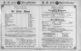 Theaterzettel (Oper und Burgtheater in Wien) 18910320 Seite: 1