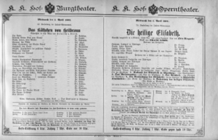 Theaterzettel (Oper und Burgtheater in Wien) 18910401 Seite: 1