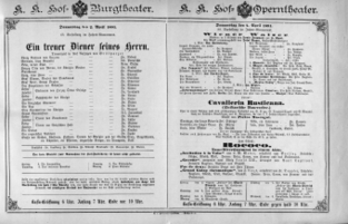 Theaterzettel (Oper und Burgtheater in Wien) 18910402 Seite: 1