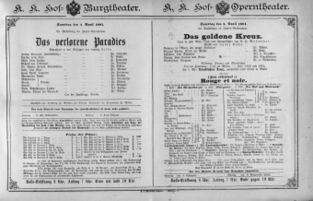 Theaterzettel (Oper und Burgtheater in Wien) 18910404 Seite: 1