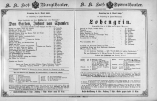 Theaterzettel (Oper und Burgtheater in Wien) 18910405 Seite: 1
