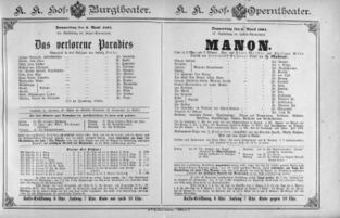 Theaterzettel (Oper und Burgtheater in Wien) 18910409 Seite: 1