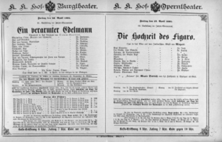 Theaterzettel (Oper und Burgtheater in Wien) 18910410 Seite: 1