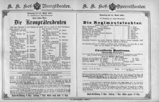 Theaterzettel (Oper und Burgtheater in Wien) 18910411 Seite: 1