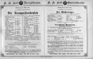Theaterzettel (Oper und Burgtheater in Wien) 18910414 Seite: 1