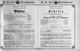 Theaterzettel (Oper und Burgtheater in Wien) 18910416 Seite: 1