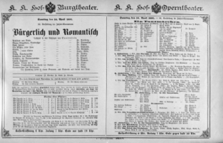 Theaterzettel (Oper und Burgtheater in Wien) 18910418 Seite: 1