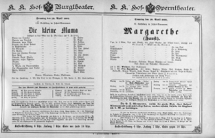 Theaterzettel (Oper und Burgtheater in Wien) 18910419 Seite: 1