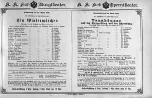 Theaterzettel (Oper und Burgtheater in Wien) 18910423 Seite: 1