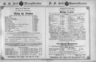 Theaterzettel (Oper und Burgtheater in Wien) 18910424 Seite: 1