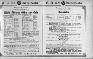 Theaterzettel (Oper und Burgtheater in Wien) 18910425 Seite: 1