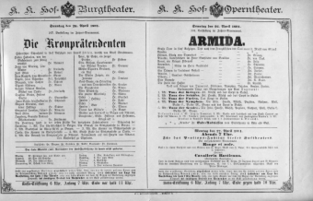 Theaterzettel (Oper und Burgtheater in Wien) 18910426 Seite: 1
