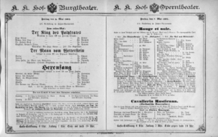 Theaterzettel (Oper und Burgtheater in Wien) 18910508 Seite: 1